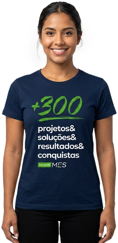 Profissional vestindo camiseta +300 projetos da Nexxus MES